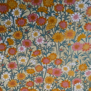Origami paper, Chiyogami, Yuzen, Washi.  Pink, yellow, orange floral pattern with gold accents. Bookbinding, Scrap booking, Card making