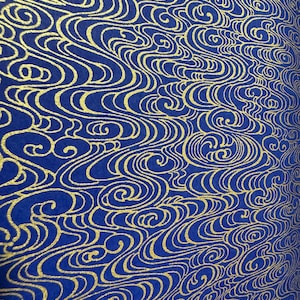 Origami paper, Chiyogami paper, Yuzen paper, Washi paper. Gold on blue pattern. Scrapbooking, bookbinding, jewelry & card making.