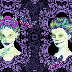 Possessed De La Luna by Tula Pink row of cameos in Haunted 1/3 yard