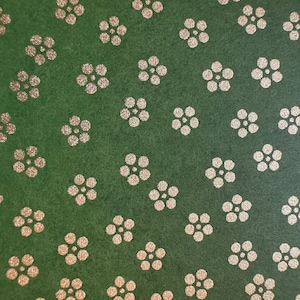 Origami paper, Chiyogami paper, Yuzen paper, Washi paper.  Gold on Green sakura cherry blossom flowers pattern.