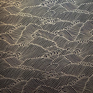 Origami paper, Chiyogami paper, Yuzen paper, Washi paper. Gold waves on black pattern. Scrapbooking, bookbinding, jewelry & card making.