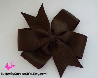 Brown pinwheel hair bow clip