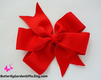 Red pinwheel hair bow clip