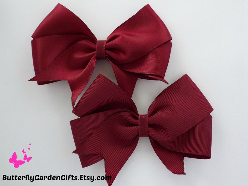 Maroon satin or grosgrain tail down boutique hair bow clip