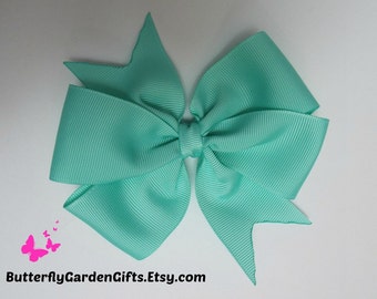 Aqua pinwheel hair bow clip