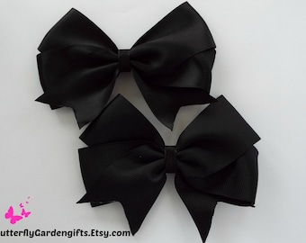 Black satin or grosgrain tail down boutique hair bow clip