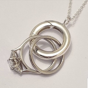 Sterling silver Plain Ring Keeper Necklace. Open circle/loop pendant that doubles as a ring holder (works with a simple click).
