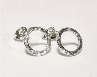 Medium Open Circle / Loop Sterling Silver Studs with a lovely delicate hammered texture