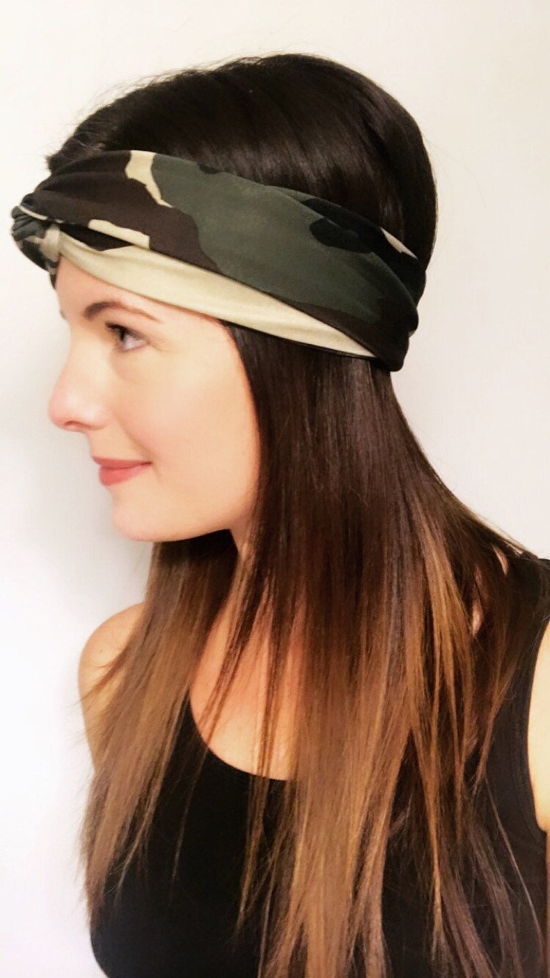 Camouflage Twist Headband Green Black and Brown Beige Etsy