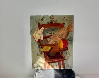 Children&#39;s Vintage Oil Painting Peter Rabbit Velveteen Rabbit Nursery Decor Toy Painting Children&#39;s Art