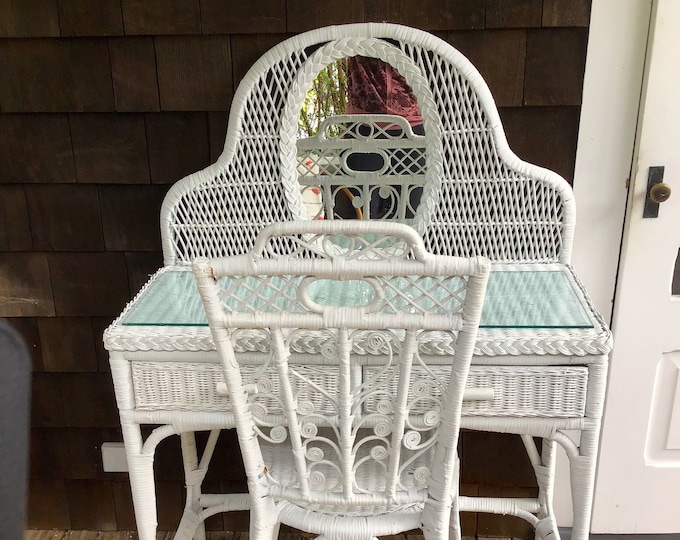 Vintage Wicker Vanity and Mirror Etsy