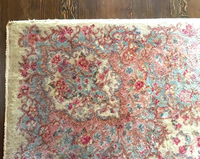 Persian Rug Wool Karastan Kirman Ivory Floral 1960s - Etsy