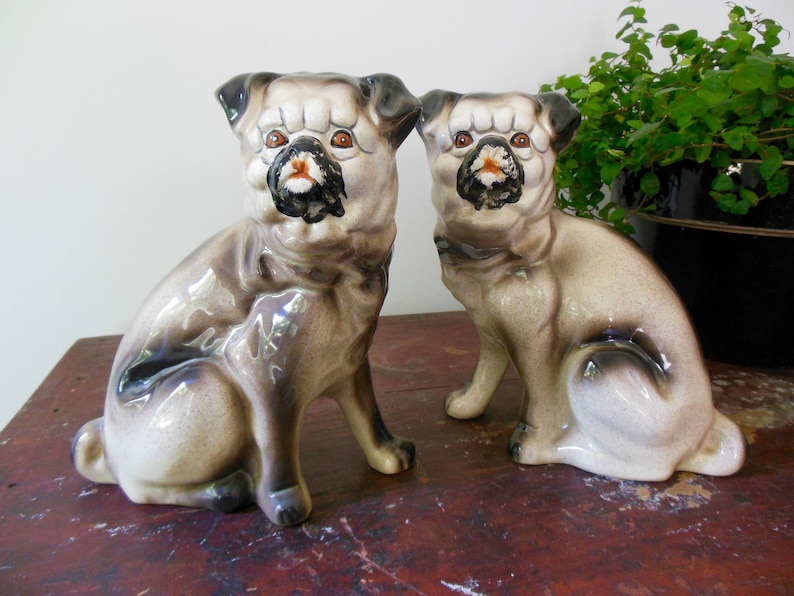 Vintage Pug Pottery Dog Figurine Pugs Staffordshire Style - Etsy