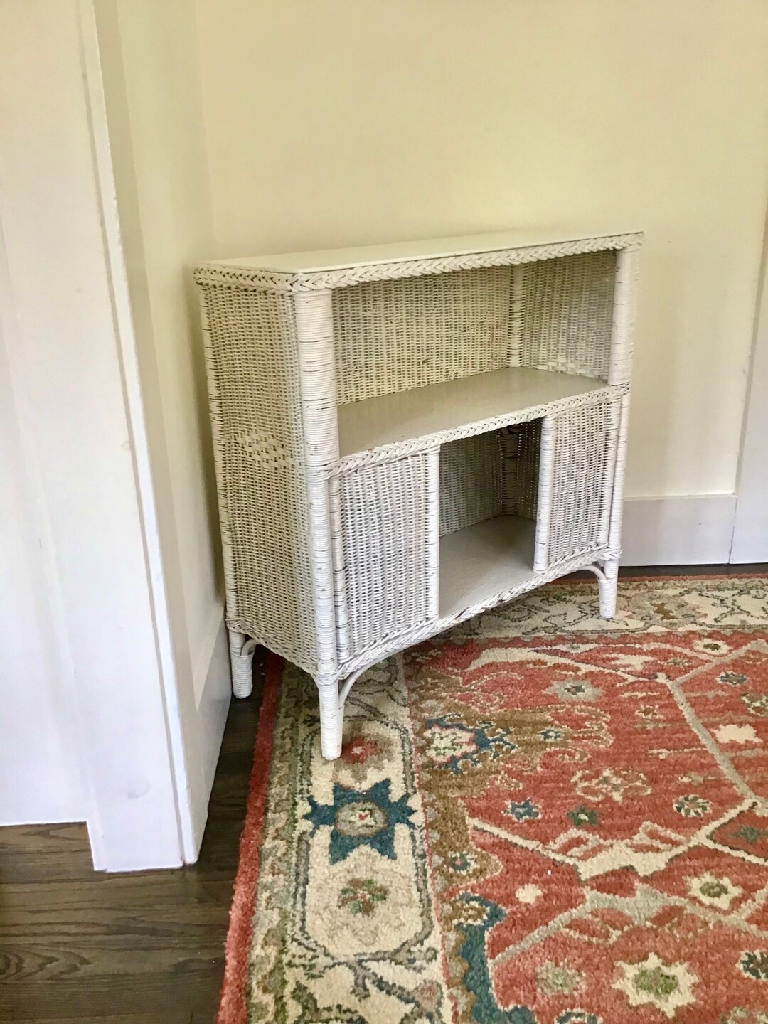 Wicker Table Vintage Wicker Bookshelf Childrens Shelf Entryway Etsy