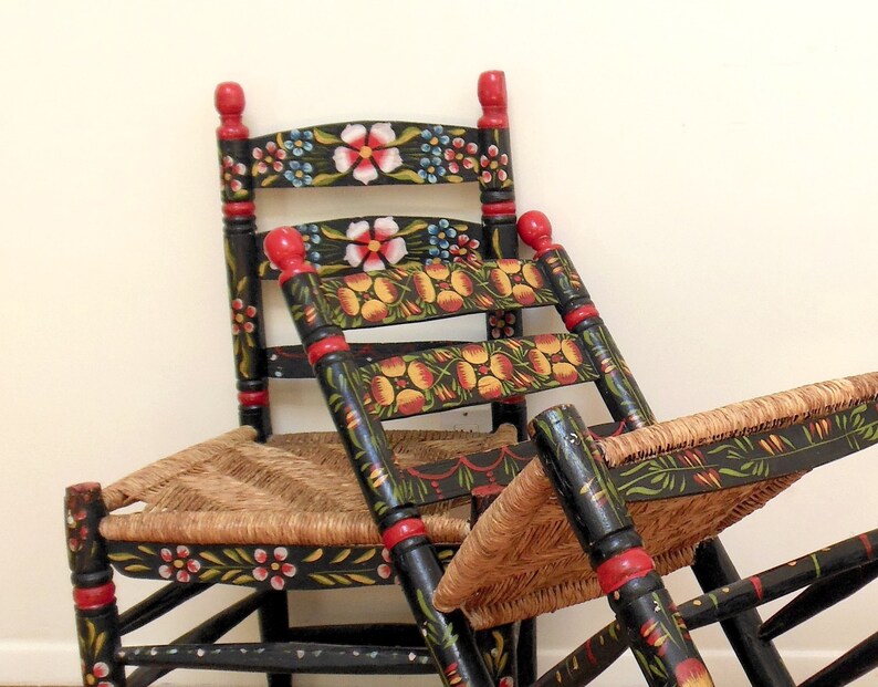 Mexican Folk Art Chairs Hand Painted Floral Impossibly | Etsy
