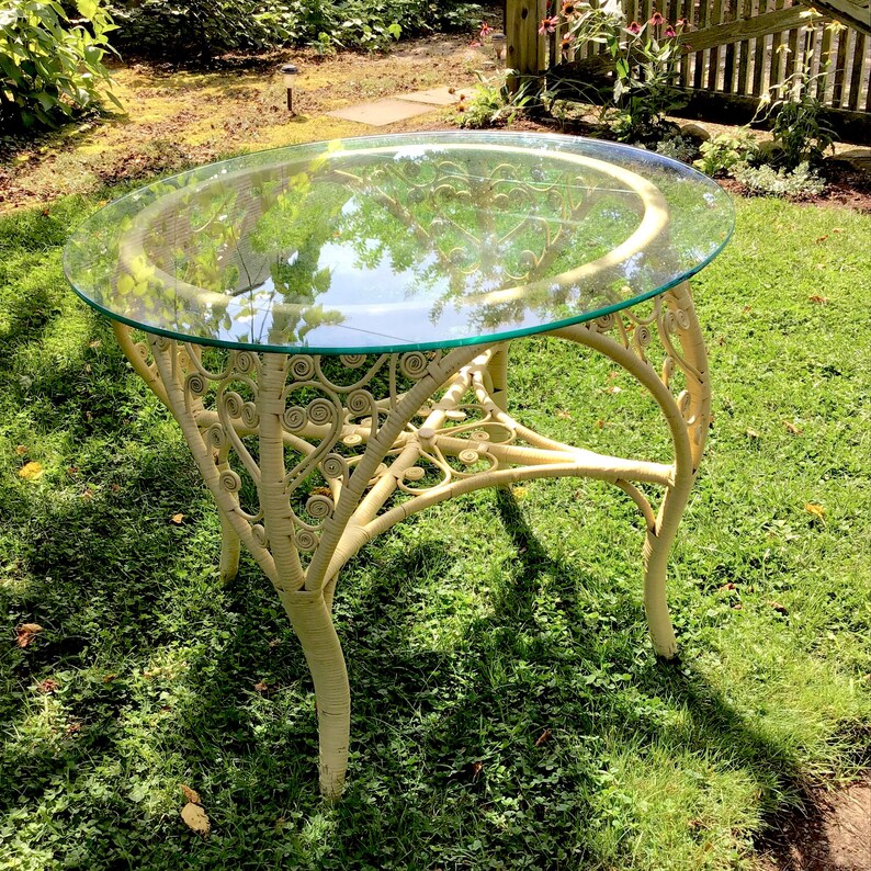Wicker Table Round Table Patio Table Glass Table Scroll image 0