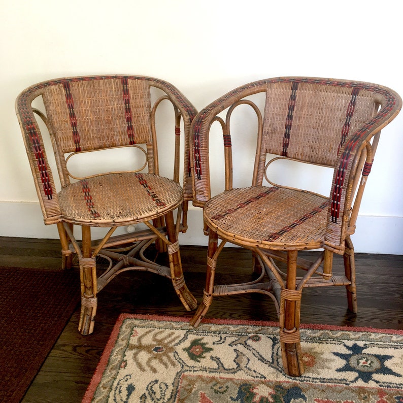 French Bistro Cafe Chairs 1920s Woven Rattan Bamboo French Country Cottage Chic