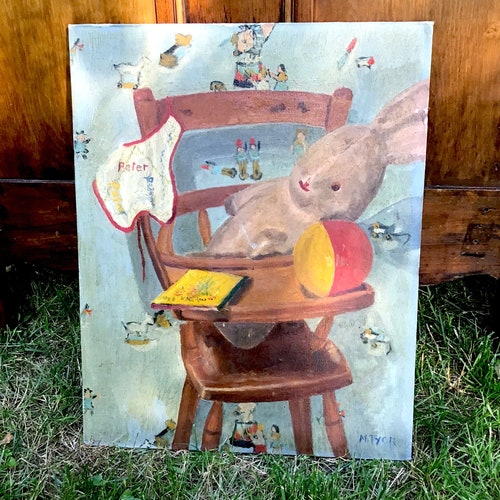 Children's Vintage Oil Painting Peter Rabbit Velveteen Rabbit Nursery Decor shops Toy Painting Children's Art
