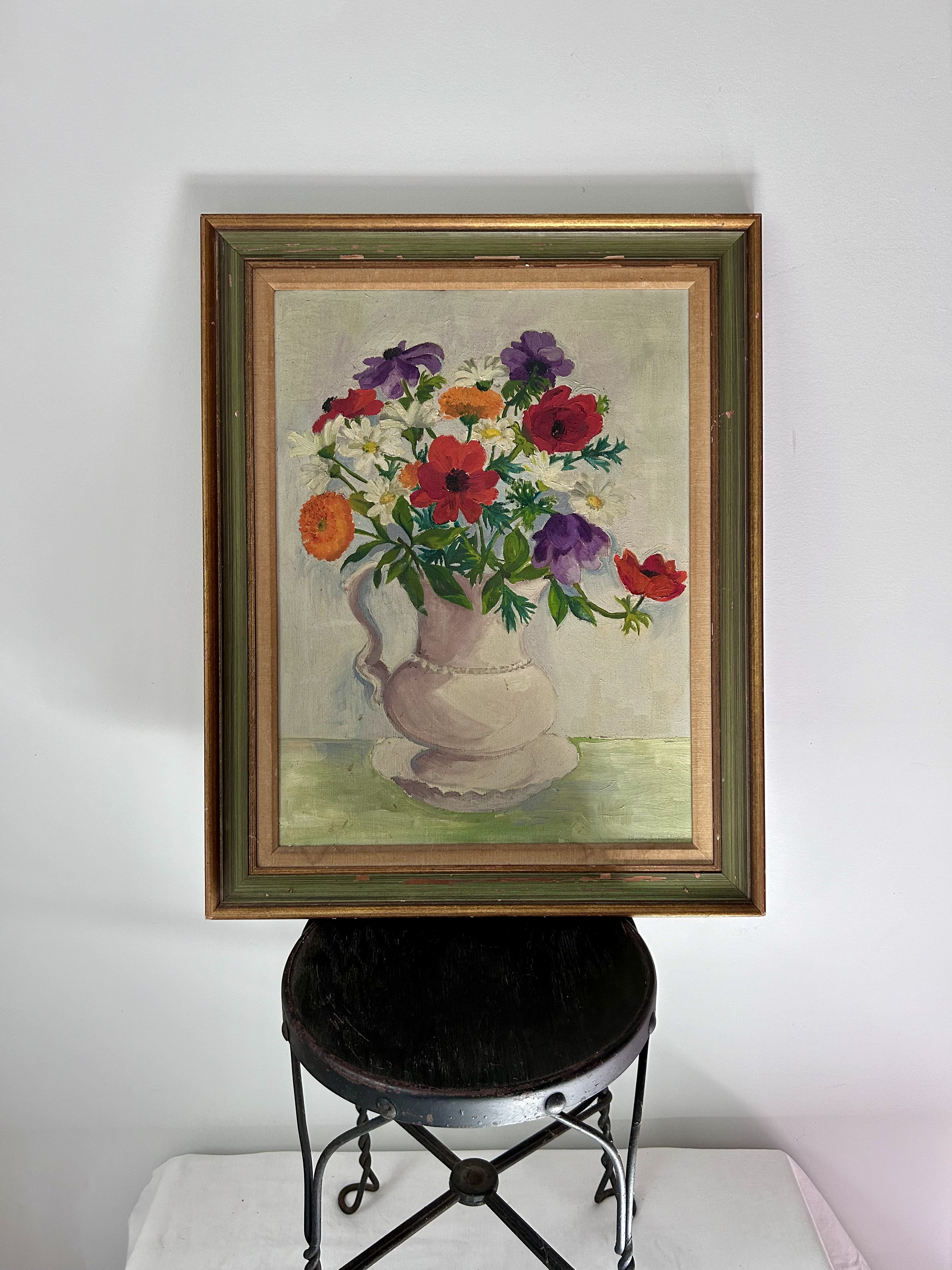Vintage Floral Painting Mid Century Oil Painting Signed Painting Origianl Art