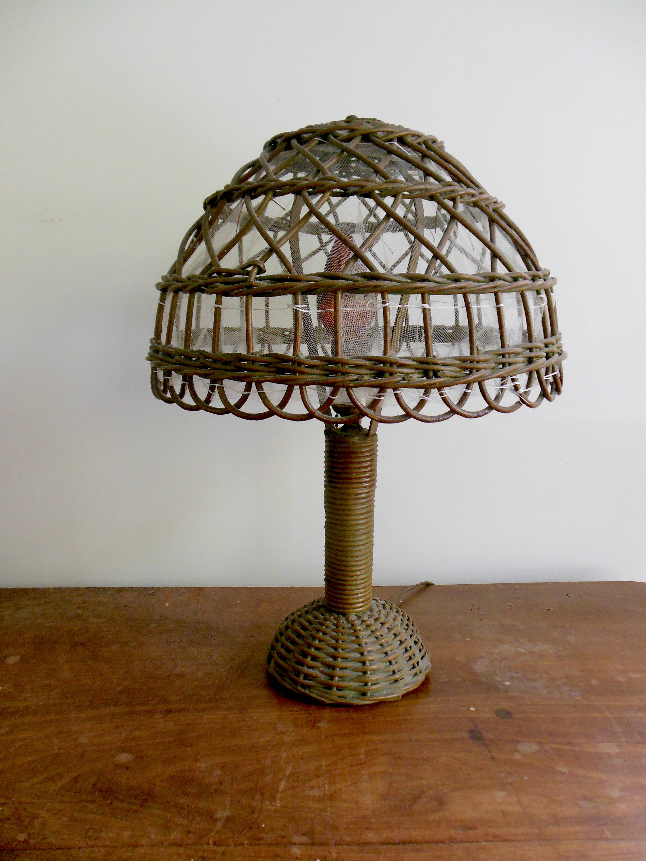 Wicker Table Lamp Antique Wicker Lampshade Shabby Chic Etsy
