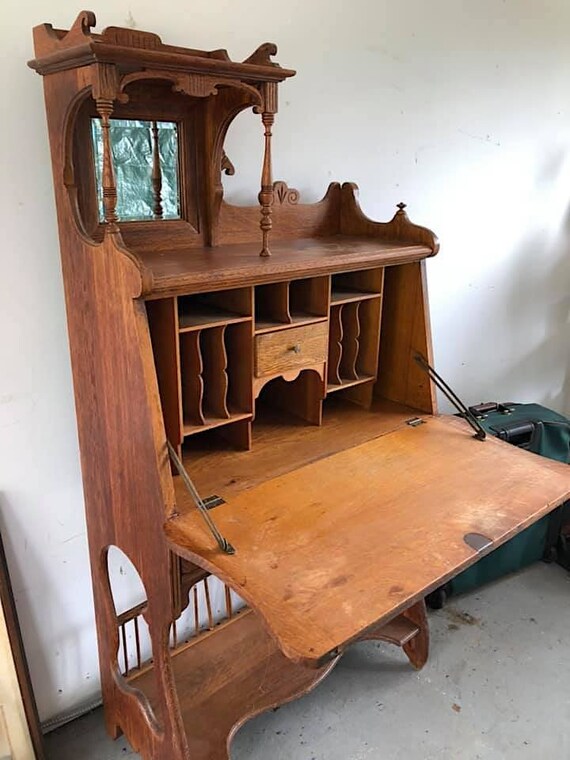 Oak Desk Victorian Secretary Drop Front Writing Desk Etsy