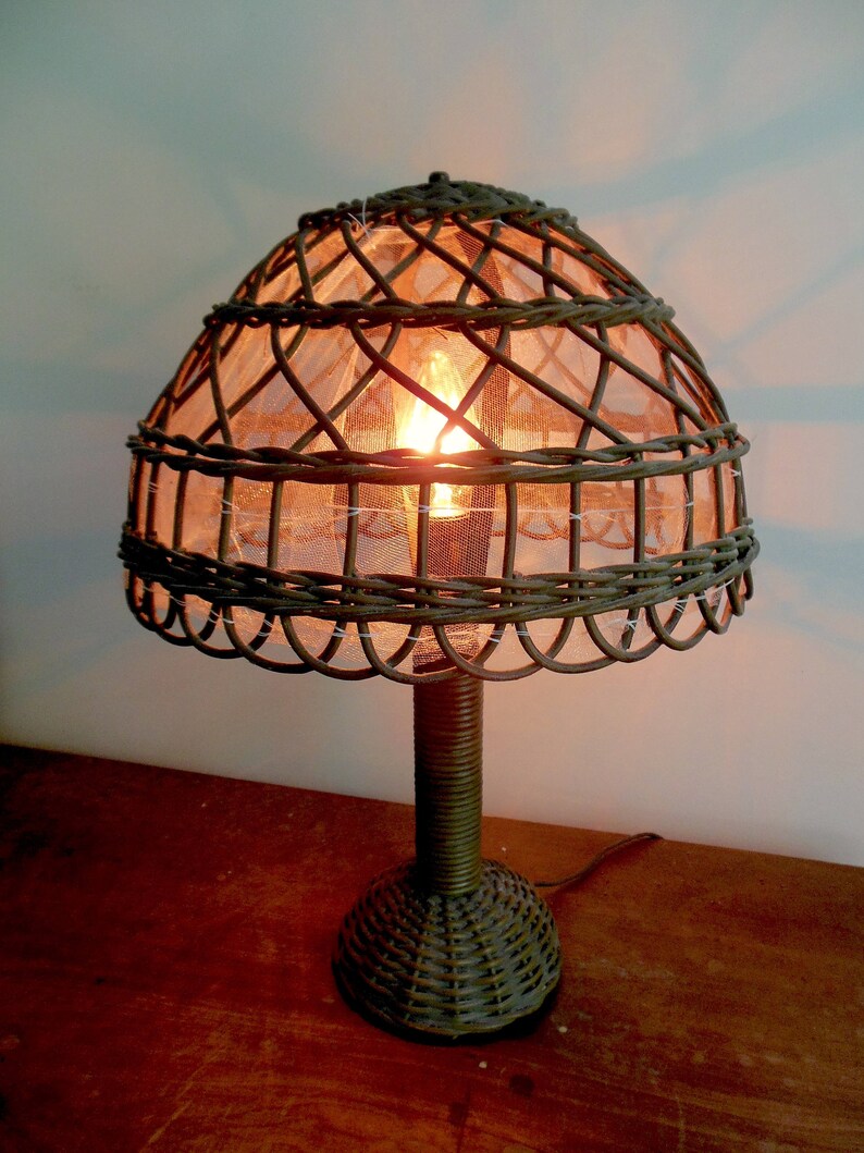 Wicker Table Lamp Antique Wicker Lampshade Shabby Chic Etsy