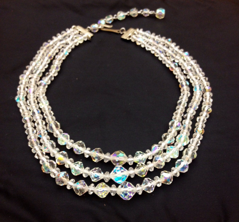 Vintage Swarovski three strand crystal necklace | Etsy