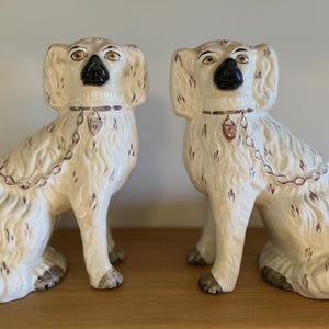 Vintage Gilded Staffordshire Spaniel Dogs England, Staffordshire Ware England stamped