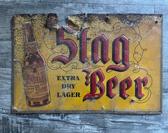 SCARCE 1950s BREWERIANA: Vintage Stag Beer Metal Sign - WOW!!!