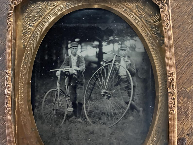 VINTAGE HI WHEELER: 1/4 Plate Tintype Two High Wheel Penny Farthing ...