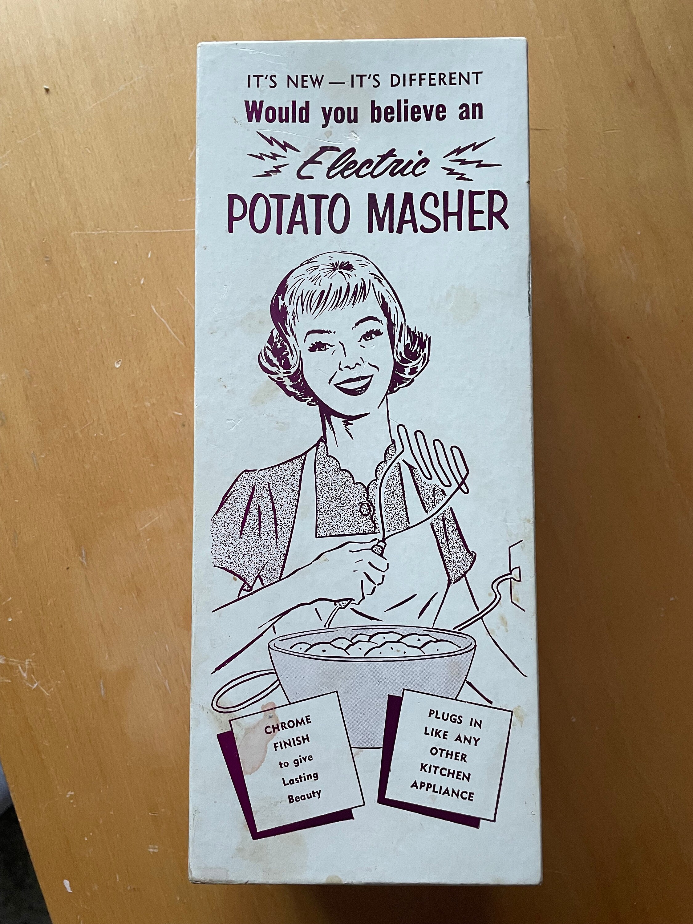 Vintage 1960s electric Potato Masher Gag Gift in Original Box 