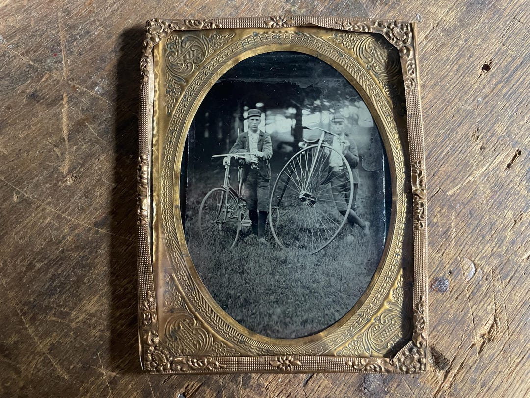 VINTAGE HI WHEELER: 1/4 Plate Tintype Two High Wheel Penny Farthing ...