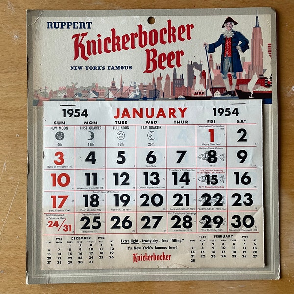 ViNTAGE NY BREWERIANA:  1954 Knickerbocker Beer Calendar - All Months Present - COMPLETE!!