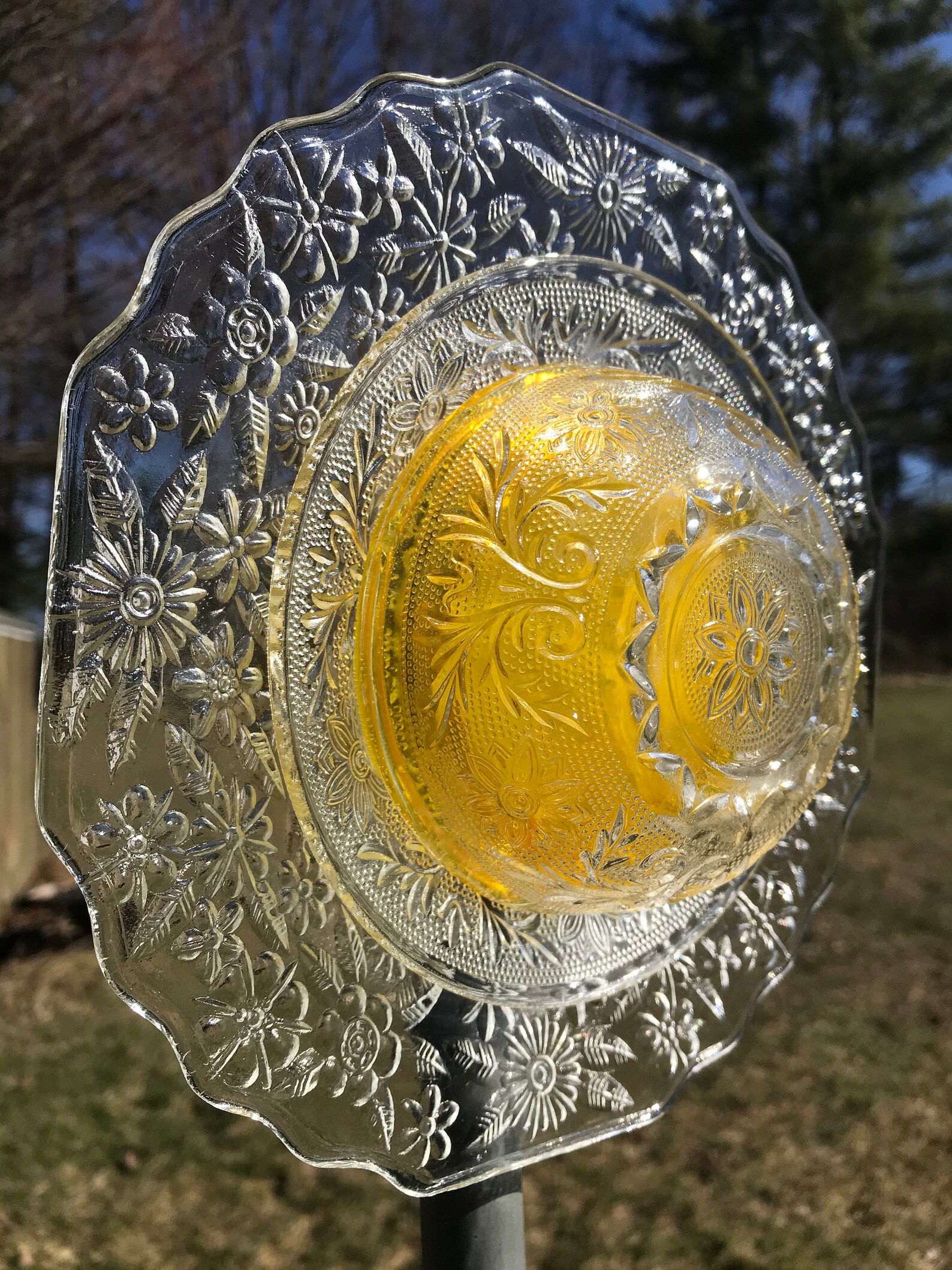 Glass garden art upcycled glass flowers vintage glass Etsy