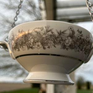 Vintage china sugar bowl bird feeder San go Florentine silver gray white image 5