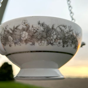 Vintage china sugar bowl bird feeder San go Florentine silver gray white image 2
