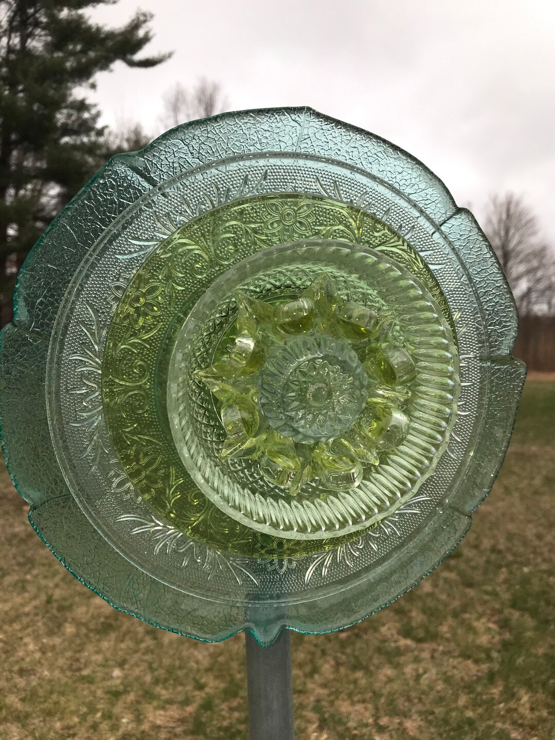 Glass Garden Art Upcycled Glass Flowers Vintage Glass Etsy