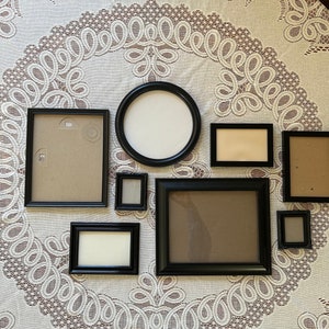 Gallery wall set black wood frames resin frames faux wood frames metal frames mix variety