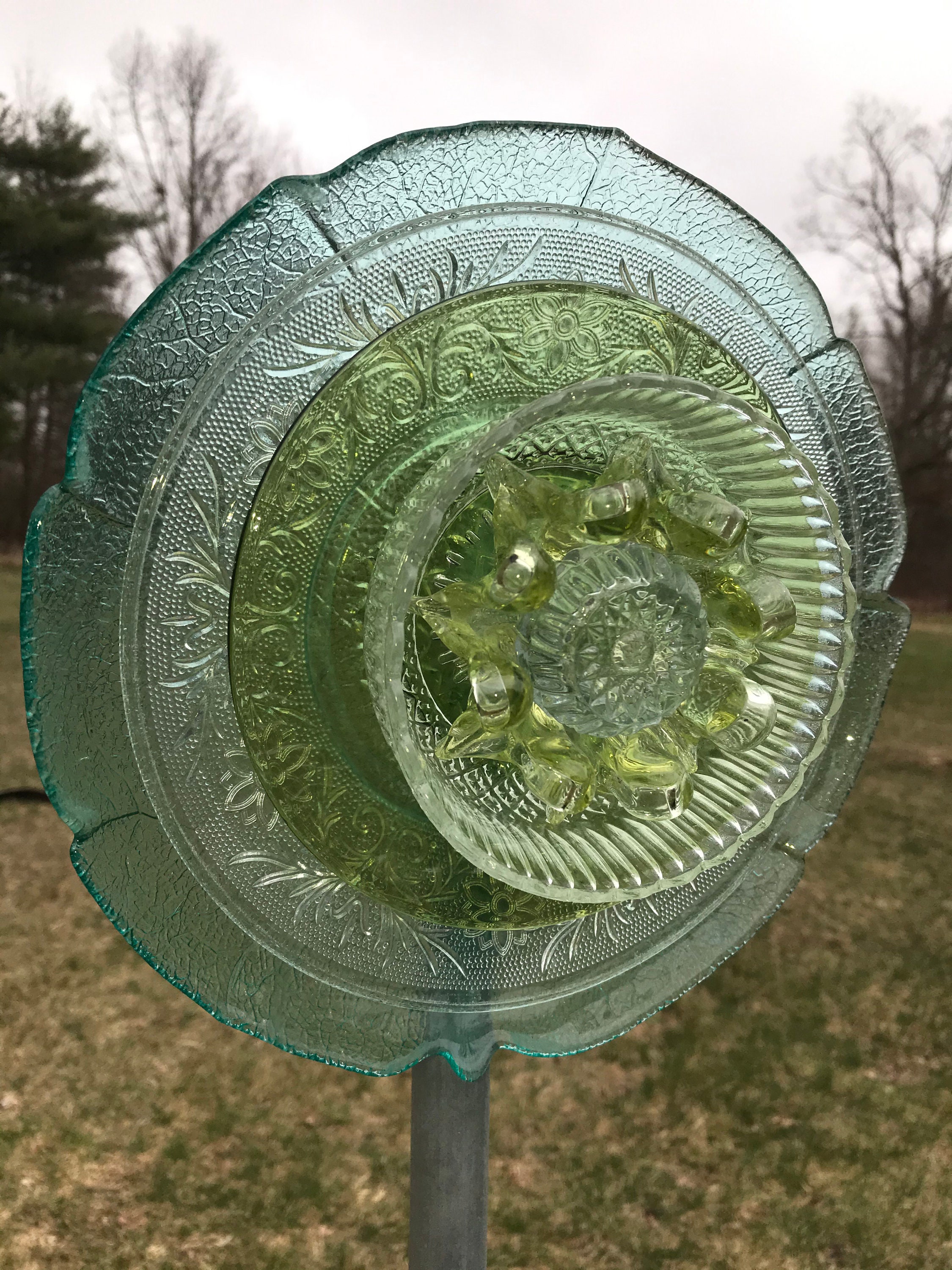 Glass Garden Art Upcycled Glass Flowers Vintage Glass Etsy