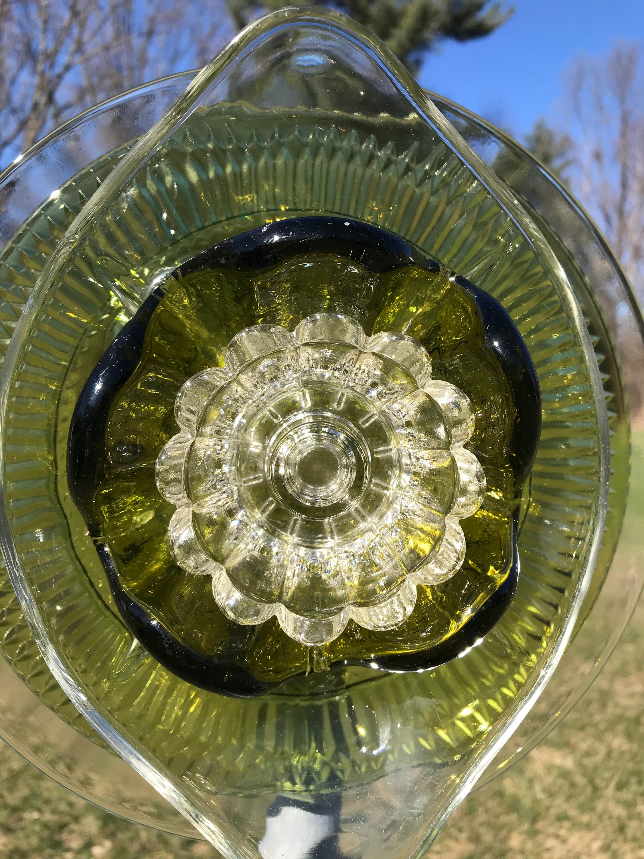 Glass Garden Art Upcycled Glass Flowers Vintage Glass Etsy