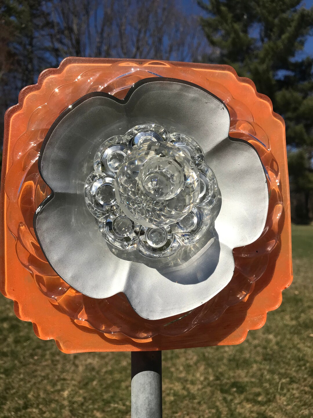 Glass Garden Art, Upcycled Glass Flowers, Vintage Glass Flower Garden