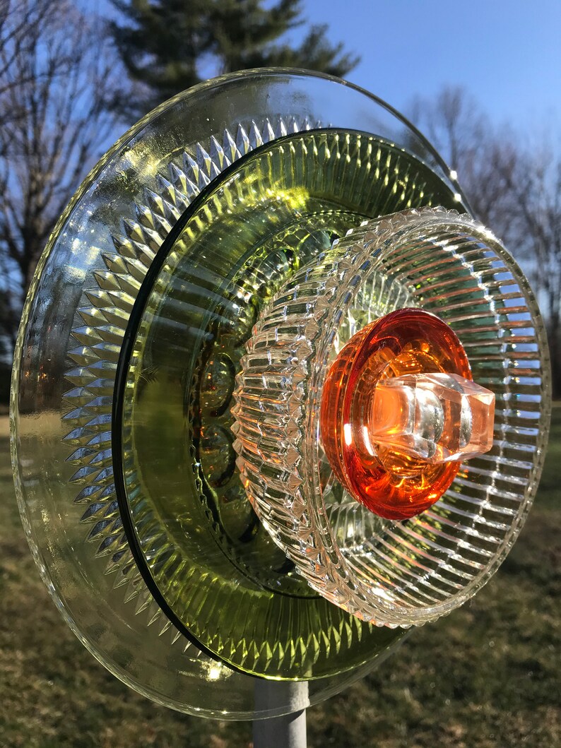 Glass Garden Art, Upcycled Glass Flowers, Vintage Glass Flower Garden