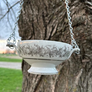 Vintage china sugar bowl bird feeder San go Florentine silver gray white image 6