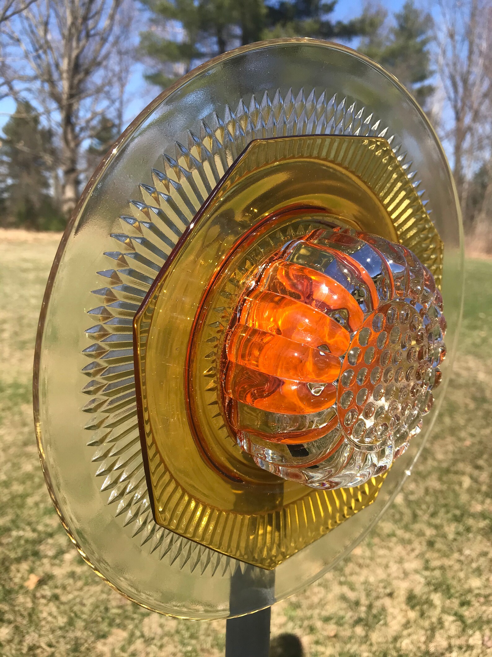 Glass Garden Art Upcycled Glass Flowers Vintage Glass Etsy