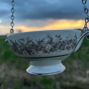 Vintage china sugar bowl bird feeder San go Florentine silver gray white image 3