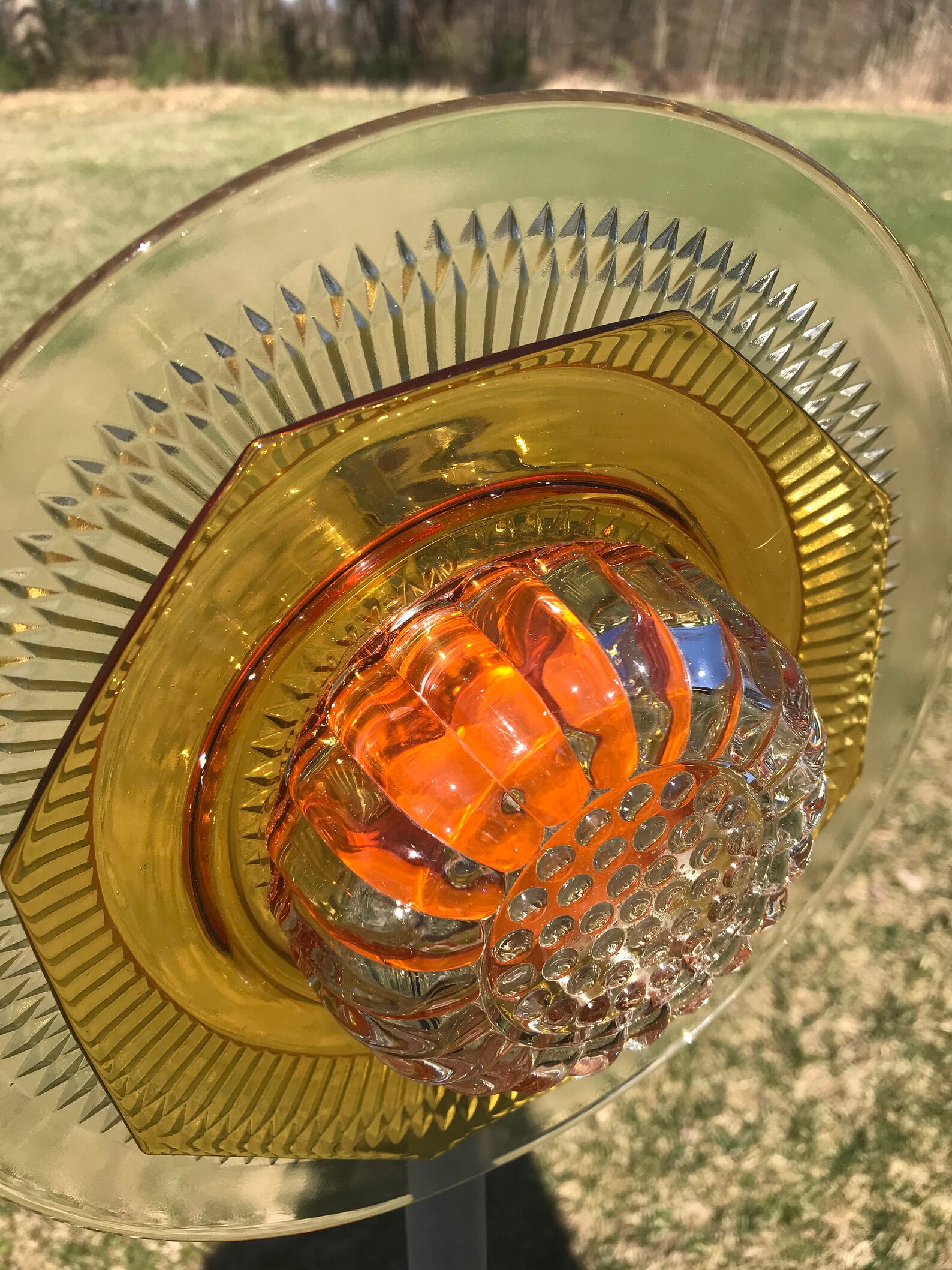 Glass Garden Art Upcycled Glass Flowers Vintage Glass Etsy