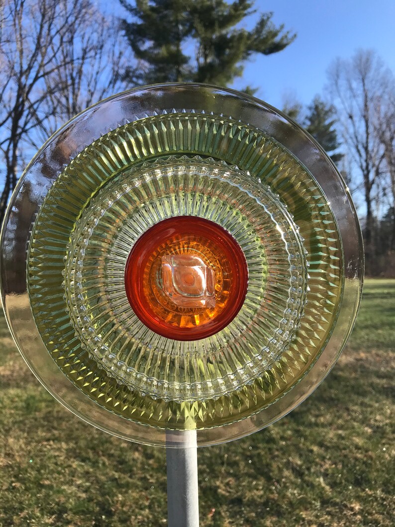 Glass Garden Art, Upcycled Glass Flowers, Vintage Glass Flower Garden