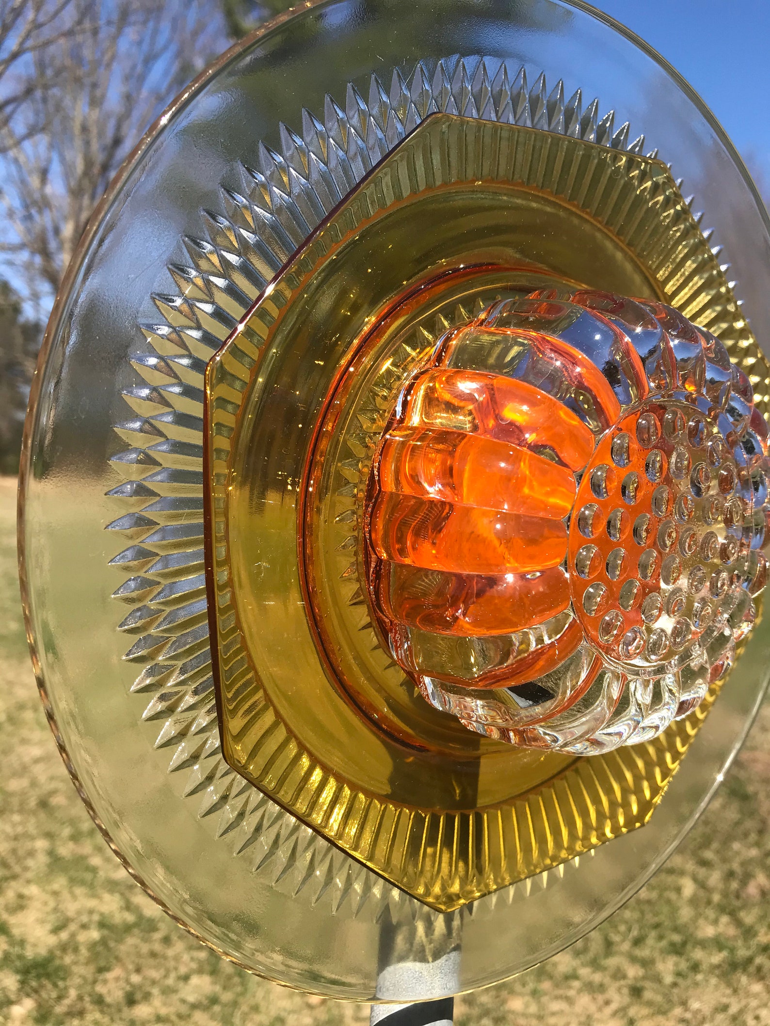 Glass Garden Art Upcycled Glass Flowers Vintage Glass Etsy