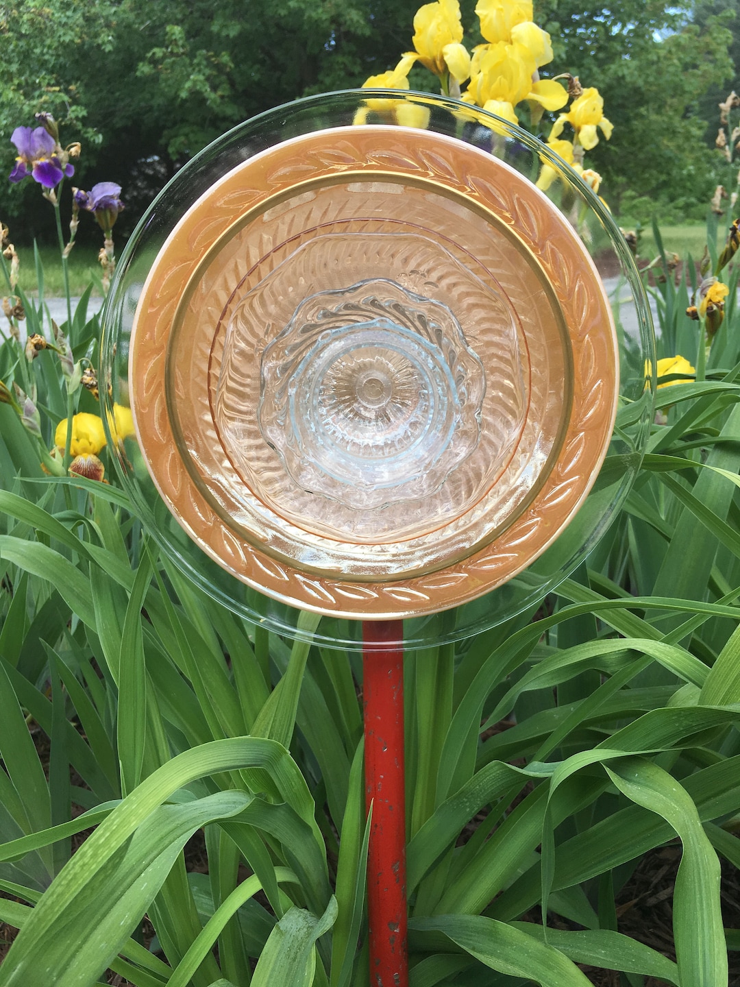 Glass Garden Art, Upcycled Glass Flowers, Vintage Glass Flower Garden