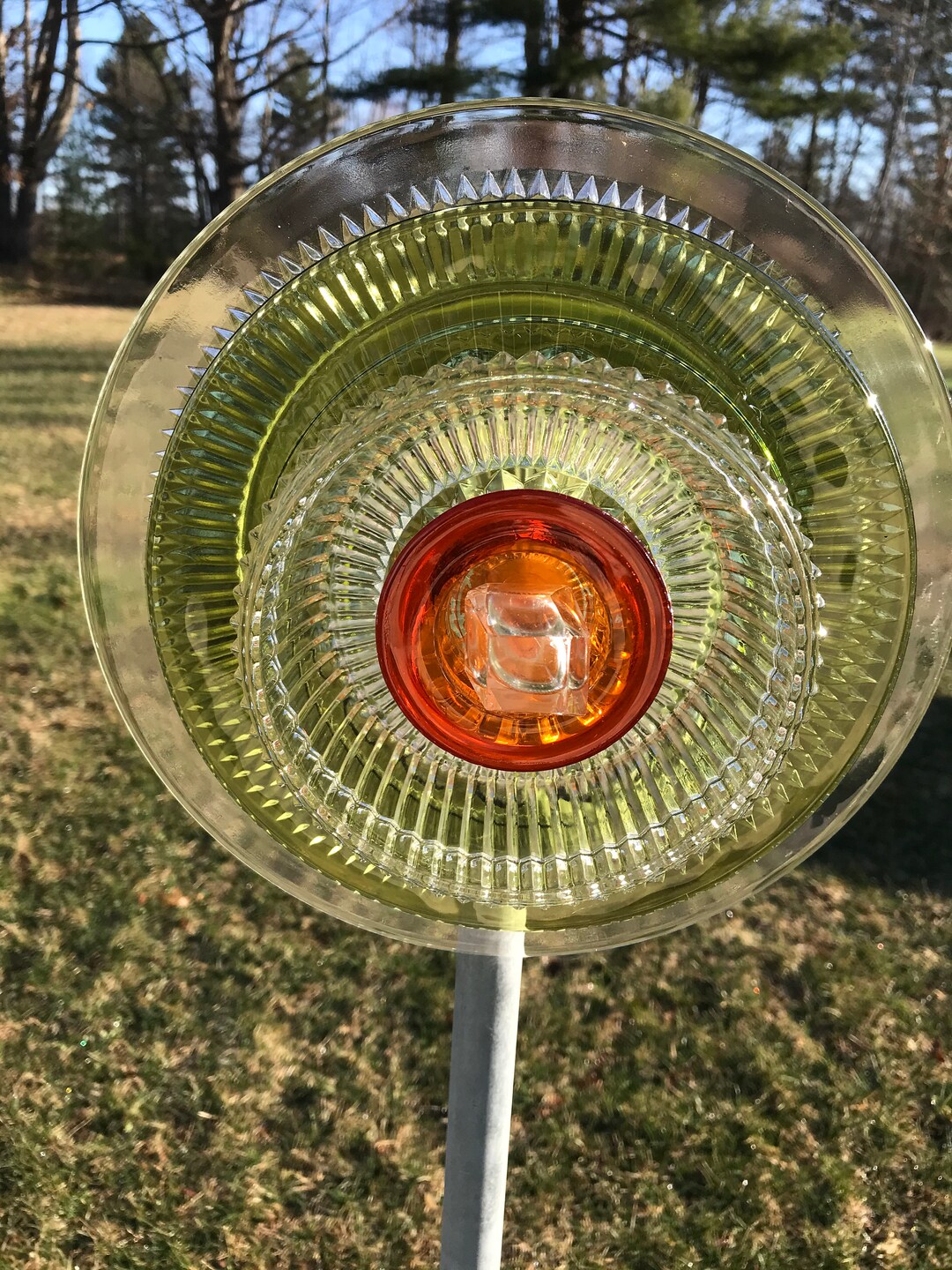 Glass Garden Art, Upcycled Glass Flowers, Vintage Glass Flower Garden